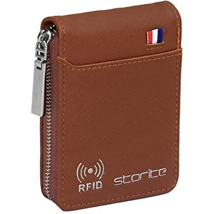 Storite Imported RFID PU Leather 9 Slot Vertical Credit Debit Card Holder Money Wallet Zipper Coin Purse for Men Women (Light Brown,11.5x1.75x8Cm)