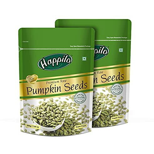 Happilo Premium Pumpkin Seeds for Eating 200g each (Pack of 2), Raw, Authentic and Natural for Healthy Diet, Immunity Booster and Fiber Rich Superfood