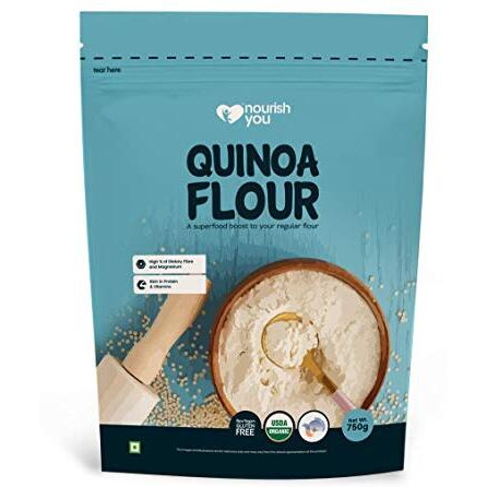 NOURISH YOU Organic Quinoa Flour 750G Pack | USDA Certified Gluten Free Atta | Enriched with Dietary Fibre, Protein & Vitamins | Improves Gut Health | Superfood | Micro-nutrients | No Preservatives