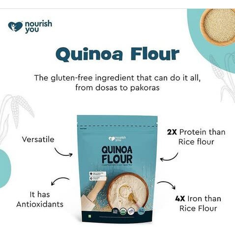 NOURISH YOU Organic Quinoa Flour 750G Pack | USDA Certified Gluten Free Atta | Enriched with Dietary Fibre, Protein & Vitamins | Improves Gut Health | Superfood | Micro-nutrients | No Preservatives