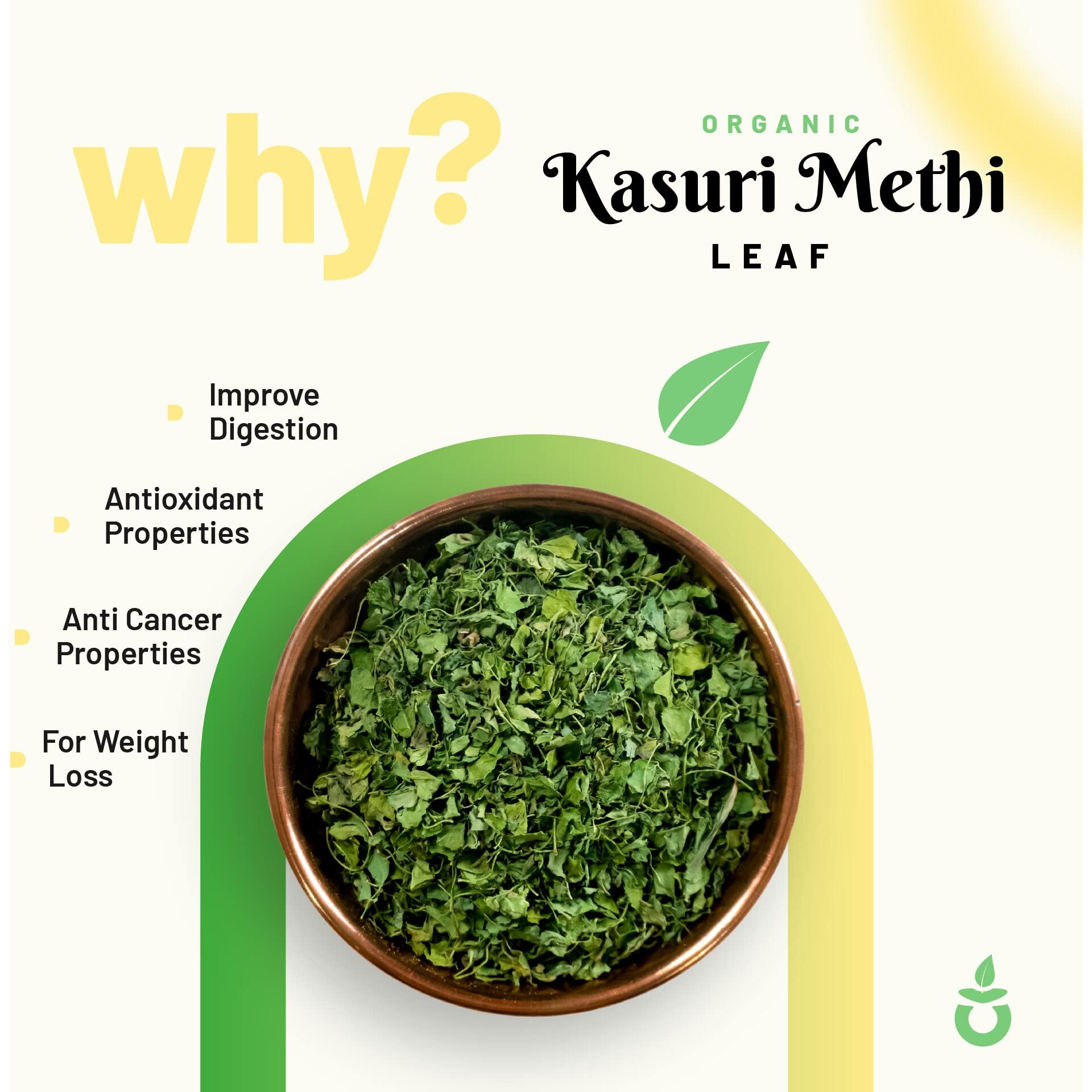 Pure Organio Kasuri Methi Leaves Organic Dried Fenugreek Leaves Natural Spice for Unique Flavor to Indian Dishes (30 Gm)