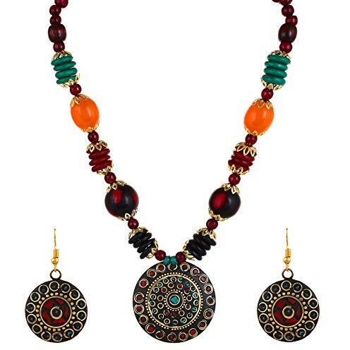 YouBella Jewellery set for Women Tibetan Pendant Necklace with Earrings for Women & Girls (Gift) Tribal Necklace Jewellery Beads Necklace