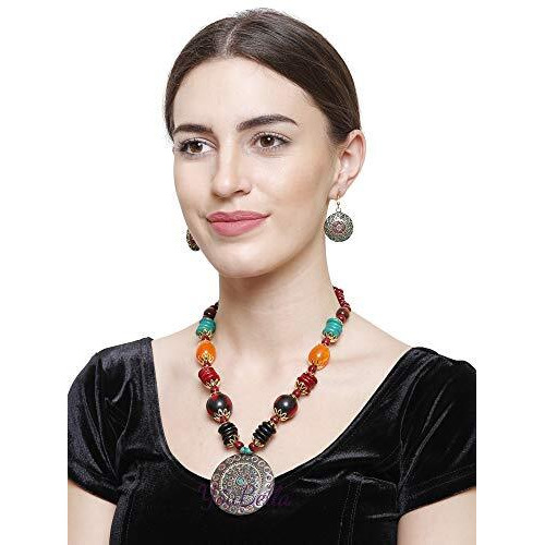 YouBella Jewellery set for Women Tibetan Pendant Necklace with Earrings for Women & Girls (Gift) Tribal Necklace Jewellery Beads Necklace