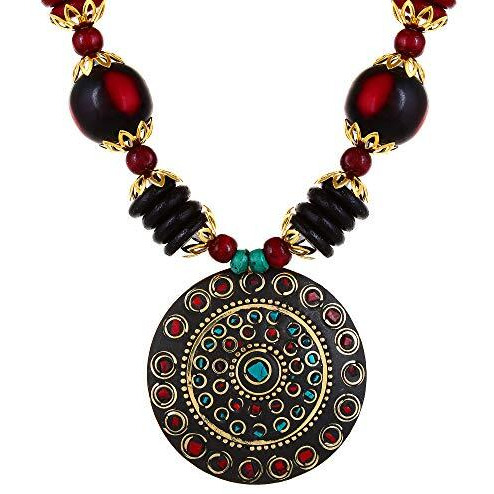 YouBella Jewellery set for Women Tibetan Pendant Necklace with Earrings for Women & Girls (Gift) Tribal Necklace Jewellery Beads Necklace