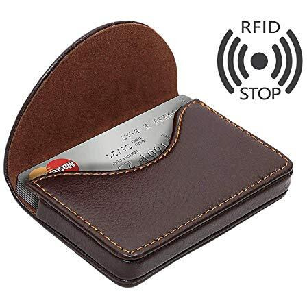 NISUN PU Leather RFID Pocket Sized Credit Card Holder Name Card Case Wallet with Magnetic Shut for Men & Women - Brown