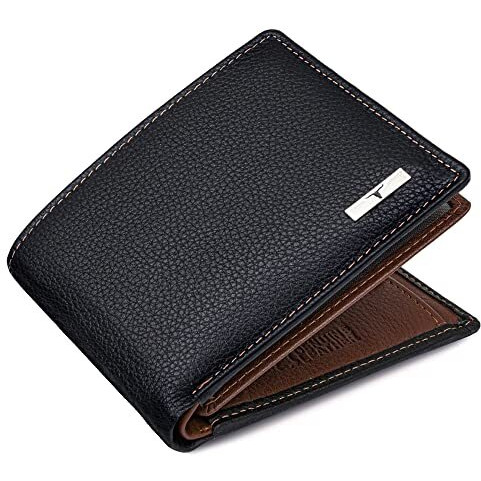 URBAN FOREST Kyle Black/Redwood Leather Wallet for Men, 6 Card Slot