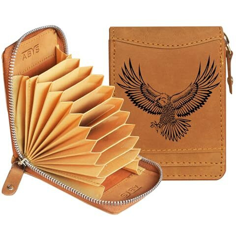 ABYS Genuine Leather RFID Protected Wallet for Men's | ATM Card Case | Money Purse | Card Holder with Zip Closure 13 Card Slots & 1 ID Slots(Tan-HJ)