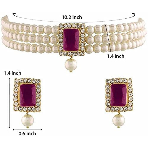 I Jewels Gold Plated Traditional Stone Pearl Choker Necklace Jewellery Set For Women/Girls (ML237Q)