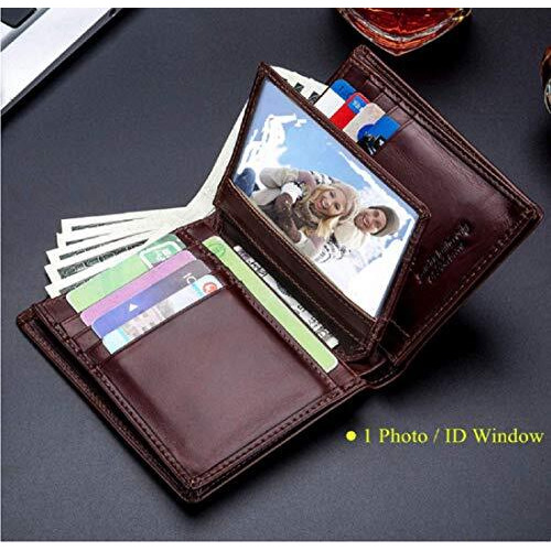 Contacts Men's Genuine Leather Wallet | RFID Blocking Wallet for Men| 14 Card Slots, 1 ID Window | Large Capacity Can Hold 50 Currency Notes (Brown)