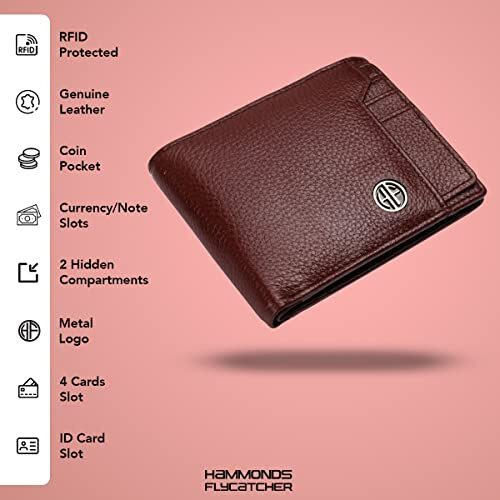 HAMMONDS FLYCATCHER Genuine Leather Wallets for Men, Brown - RFID Protected Leather Wallet for Men - Mens Wallet with 6 Card Slots - Gift for Valentine Day, Father's Day, Birthday, Raksha Bandhan