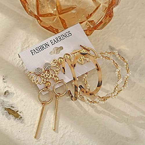 Shining Diva Fashion 6 Pairs Combo Latest Stylish Design Metal Earrings for Women and Girls (A12758er), Golden, 1