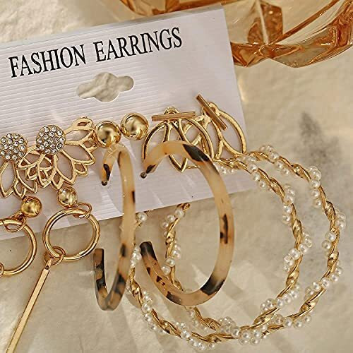 Shining Diva Fashion 6 Pairs Combo Latest Stylish Design Metal Earrings for Women and Girls (A12758er), Golden, 1