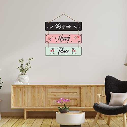 Artvibes Happy Place Family Wooden Wall Hanger for Home Decor | Office | Living Room | Gifts | Bedroom | Quotes Decorative Items | Wall Hangings for Home Decoration | Modern Artworks (WH_5304N)