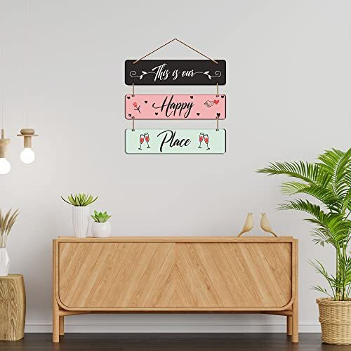 Artvibes Happy Place Family Wooden Wall Hanger for Home Decor | Office | Living Room | Gifts | Bedroom | Quotes Decorative Items | Wall Hangings for Home Decoration | Modern Artworks (WH_5304N)