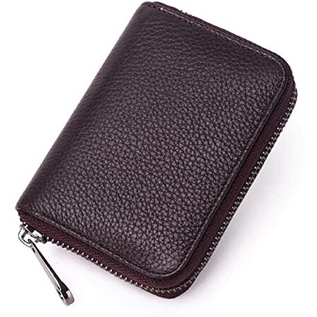 VOGARD Unisex Genuine Leather Wallet with Zipper | RFID Blocking Card Holder Zipper Wallet (POP51-Brown)