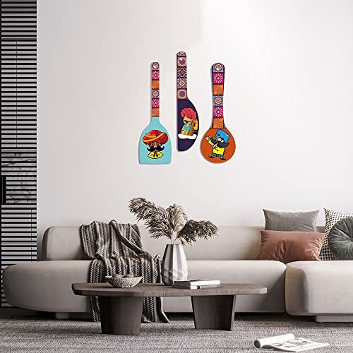 Artvibes Wooden Wall Hanger for Home | Office | Living Room | Gift | Modern Decoration Items | Kitchen Wall Decor |Rajasthani Culture Home Decor Hanging Items (WH_5012N), Set of 3