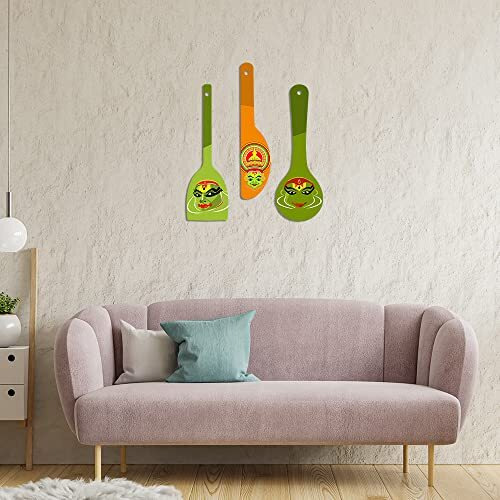 Artvibes Kathakali Wooden Wall Hanger for Home | Office | Living Room | Gift | Modern Decoration Items | Kitchen Wall Decor | Home Decor Hanging Items (WH_5014N), Set of 3