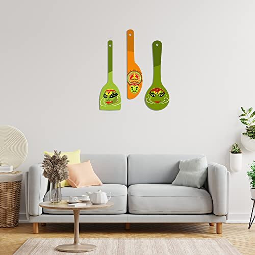 Artvibes Kathakali Wooden Wall Hanger for Home | Office | Living Room | Gift | Modern Decoration Items | Kitchen Wall Decor | Home Decor Hanging Items (WH_5014N), Set of 3