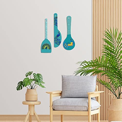 Artvibes Beautiful Peacock Wooden Wall Hanger for Home | Office | Living Room | Gift | Modern Decoration Items | Kitchen Wall Decor | Wood Hanging Ornaments Item (WH_5022N), Set of 3