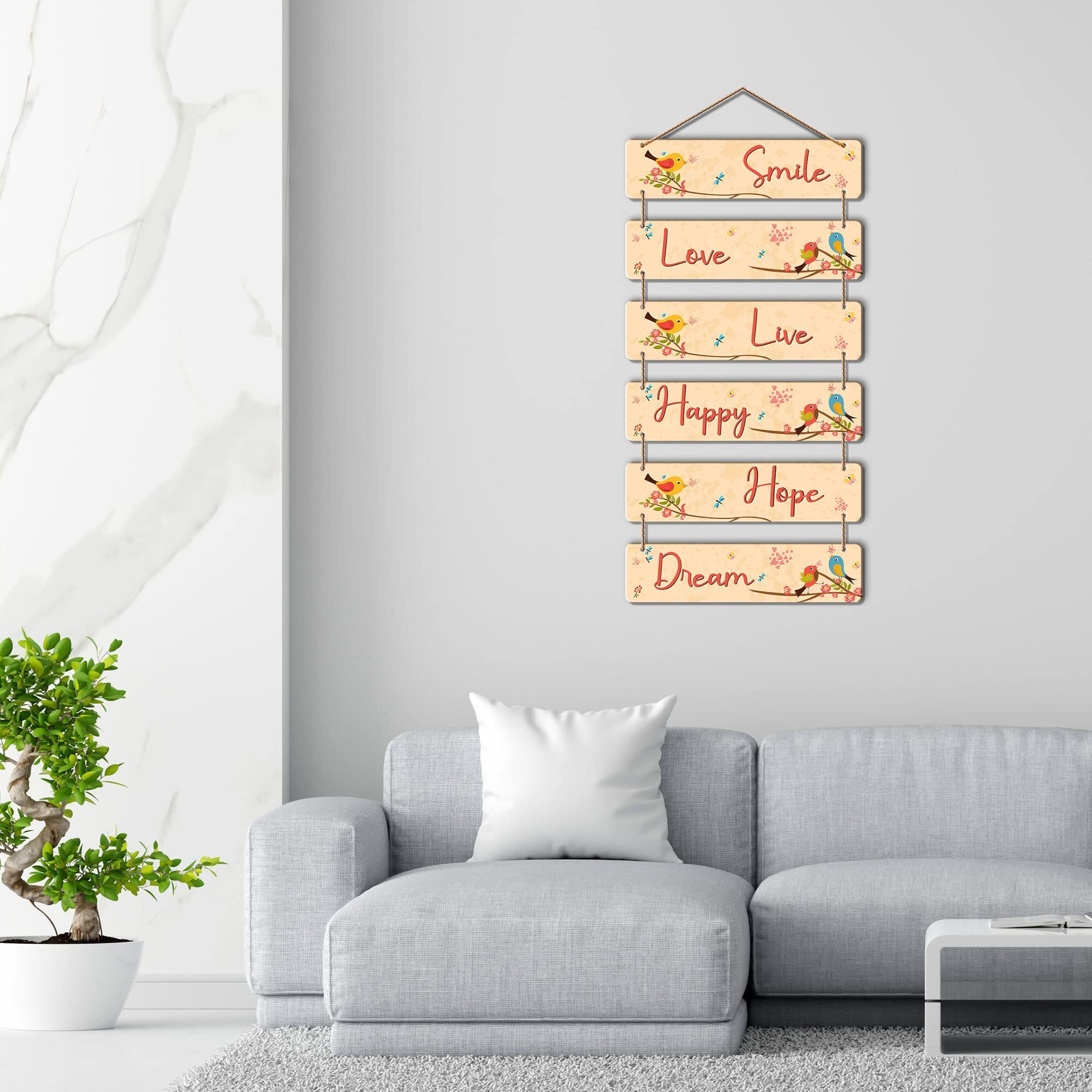 Artvibes Decorative Wall Hanging Ornaments Wooden Art Decoration item for Living Room | Bedroom | Home Decor | Gifts | Quotes Decor Item | Art For Hall | Mdf Wall Decoration, Set of 6(WH_3239N)