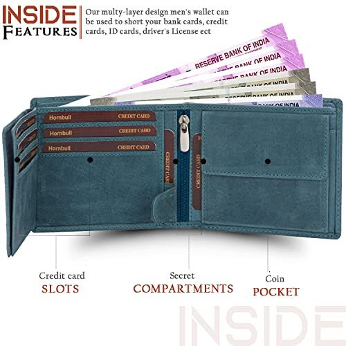 HORNBULL Vegas Aqua Blue RFID Blocking Leather Wallet for Men | Wallets Men Leather | Mens Wallet