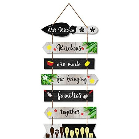 Artvibes Kitchen Quotes Wooden Wall Hanging for Home Decor | Decorative Item for Kitchen | Gifts | MDF Wood Wall Hanger for Decoration | Modern Artwork (WH_7006N), Set of 7