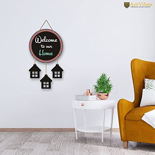 Artvibes Welcome To Our Home Quotes Wooden Wall Hanging Decorative Items for Home Decor | Living Room | Modern House Decoration Item For Gift (WH_7201N)