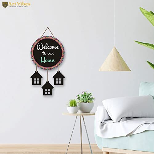 Artvibes Welcome To Our Home Quotes Wooden Wall Hanging Decorative Items for Home Decor | Living Room | Modern House Decoration Item For Gift (WH_7201N)