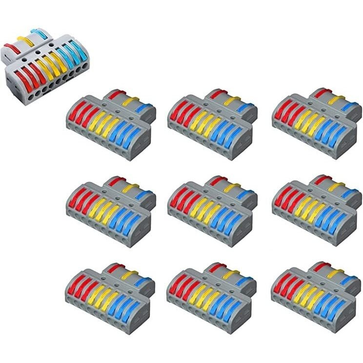 Besillia Lever Wire Connectors Conductor Compact Quick Wiring, Push in Terminal Wire Connector, 3 in 9 Out -10PCS