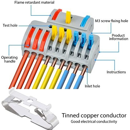 Besillia Lever Wire Connectors Conductor Compact Quick Wiring, Push in Terminal Wire Connector, 3 in 9 Out -10PCS