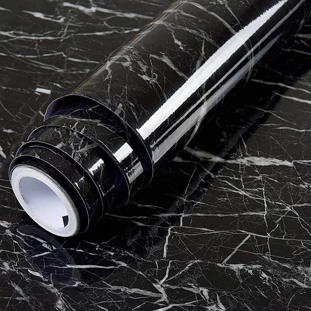 SARVATRAY Black Marble Foil Kitchen Stickers Oil-Proof Waterproof Self Adhesive Wallpaper PVC Bathroom Wall Stickers Contact Paper(Black Marble 60*200cm)