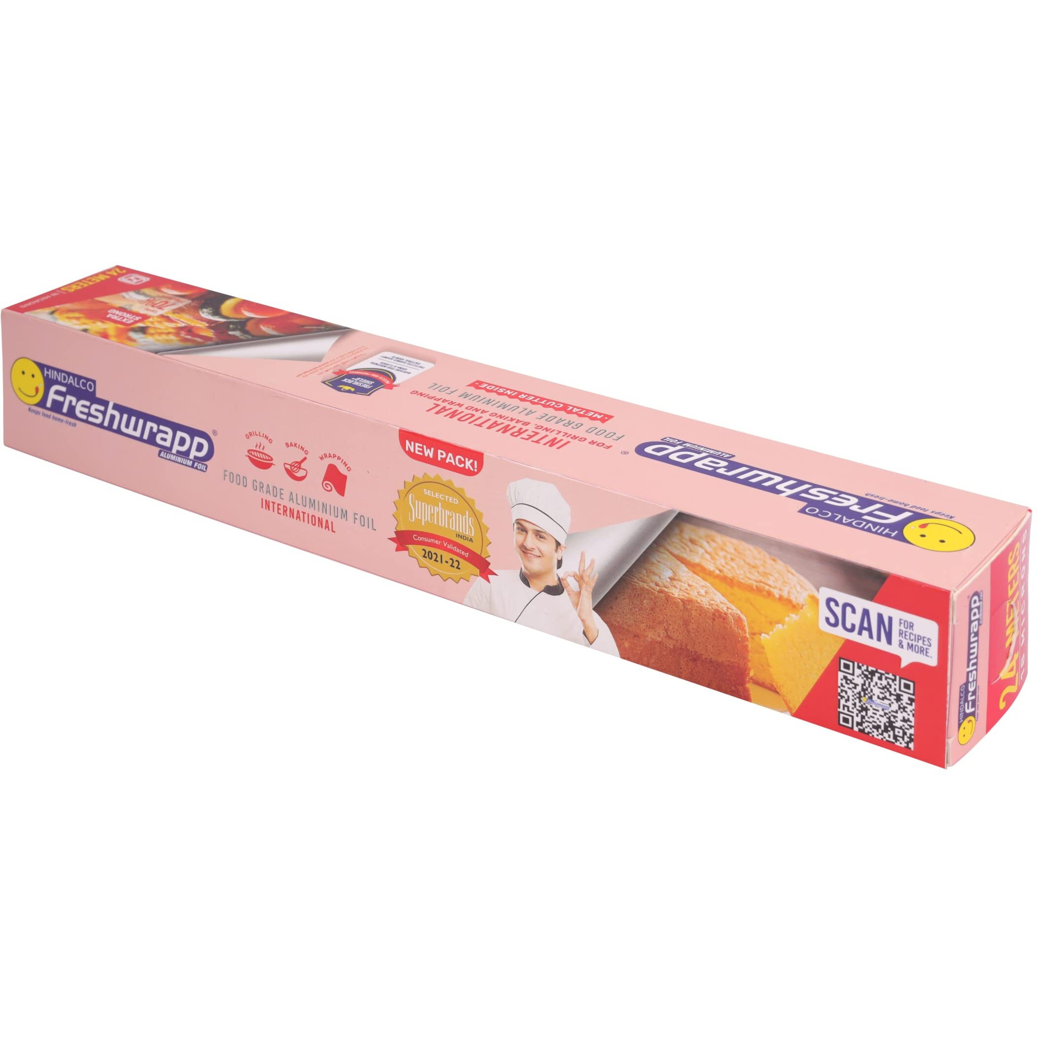 Hindalco Freshwrapp International Aluminium Foil 24 Meters, 18 microns |Food Packing, Wrapping, Storing, Serving and Cooking (Baking, Grilling, Roasting, Freezing)