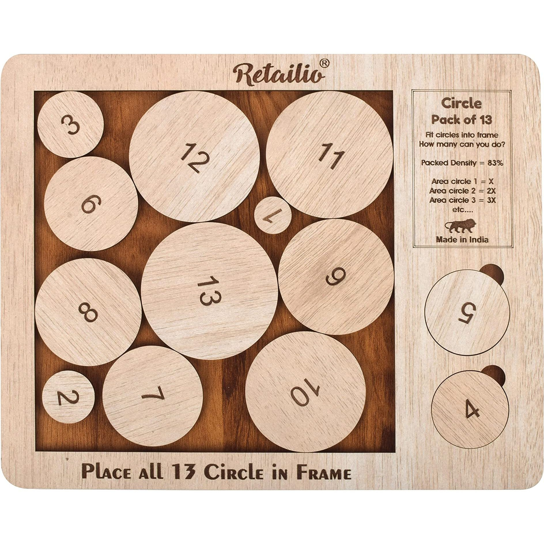 Retailio Circle Pack of 13 Wooden Puzzles for Adults Brain Teaser IQ Game - Non Interlocked Pieces