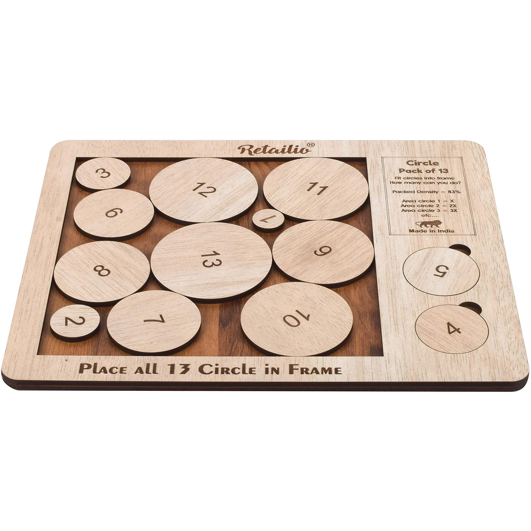 Retailio Circle Pack of 13 Wooden Puzzles for Adults Brain Teaser IQ Game - Non Interlocked Pieces