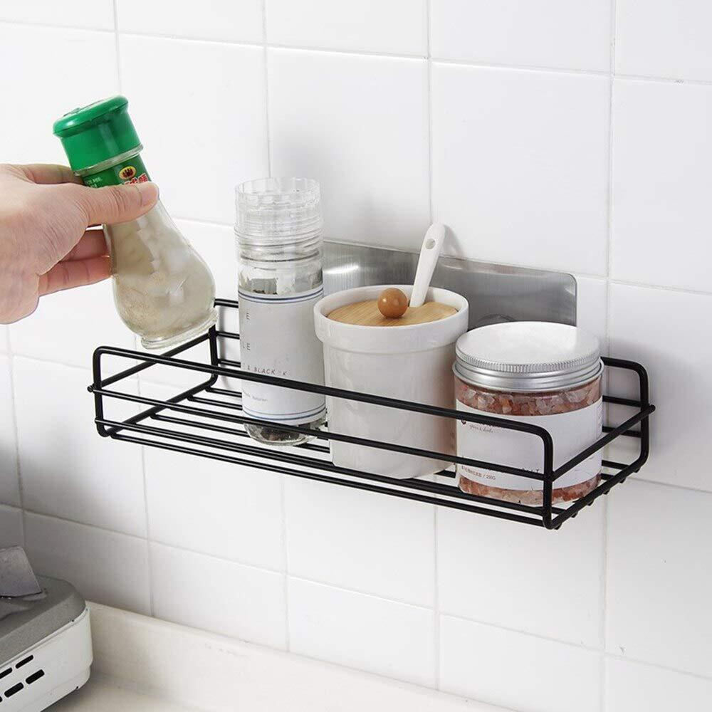 ZIZLY Punch-Free Multipurpose Kitchen Bathroom Wall Holder Metal Shelf Storage with Strong Magic Sticker