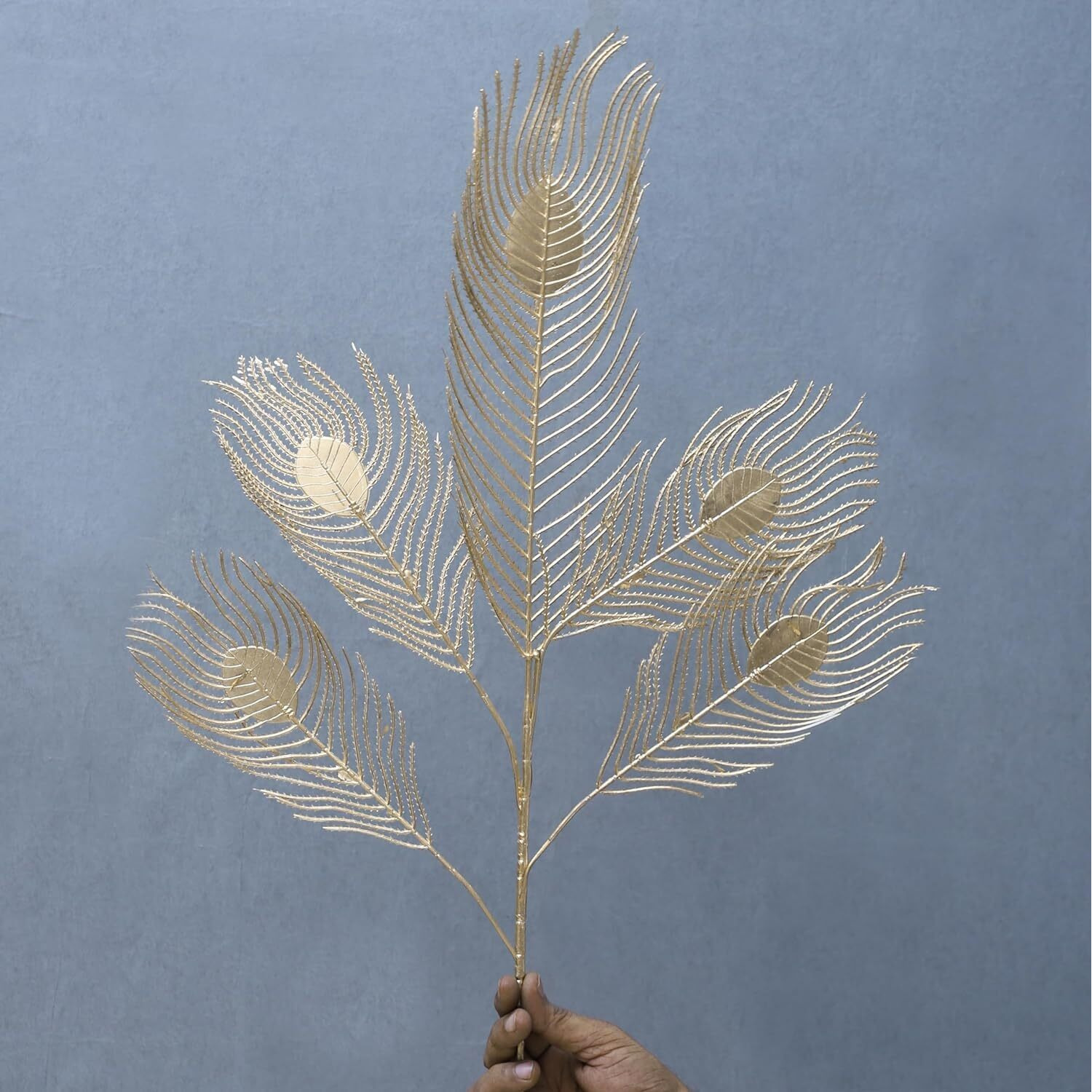 HOLLIO Artificial Flowers Artificial Flowers for Home Decor Golden Leaf Fake Flowers Sticks Bunch Decorative Items for Home Decoration, Living Room Decoration Plants (Without Vase Pot)