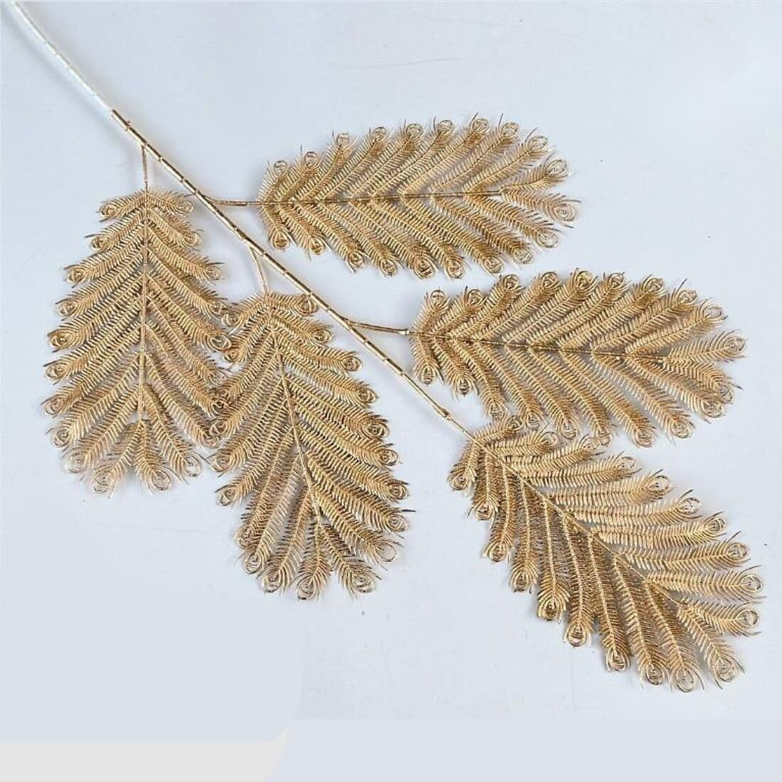 HOLLIO Artificial Flowers Artificial Flowers for Home Decor Golden Leaf Fake Flowers Sticks Bunch Decorative Items for Home Decoration, Living Room Decoration Plants (Without Vase Pot)