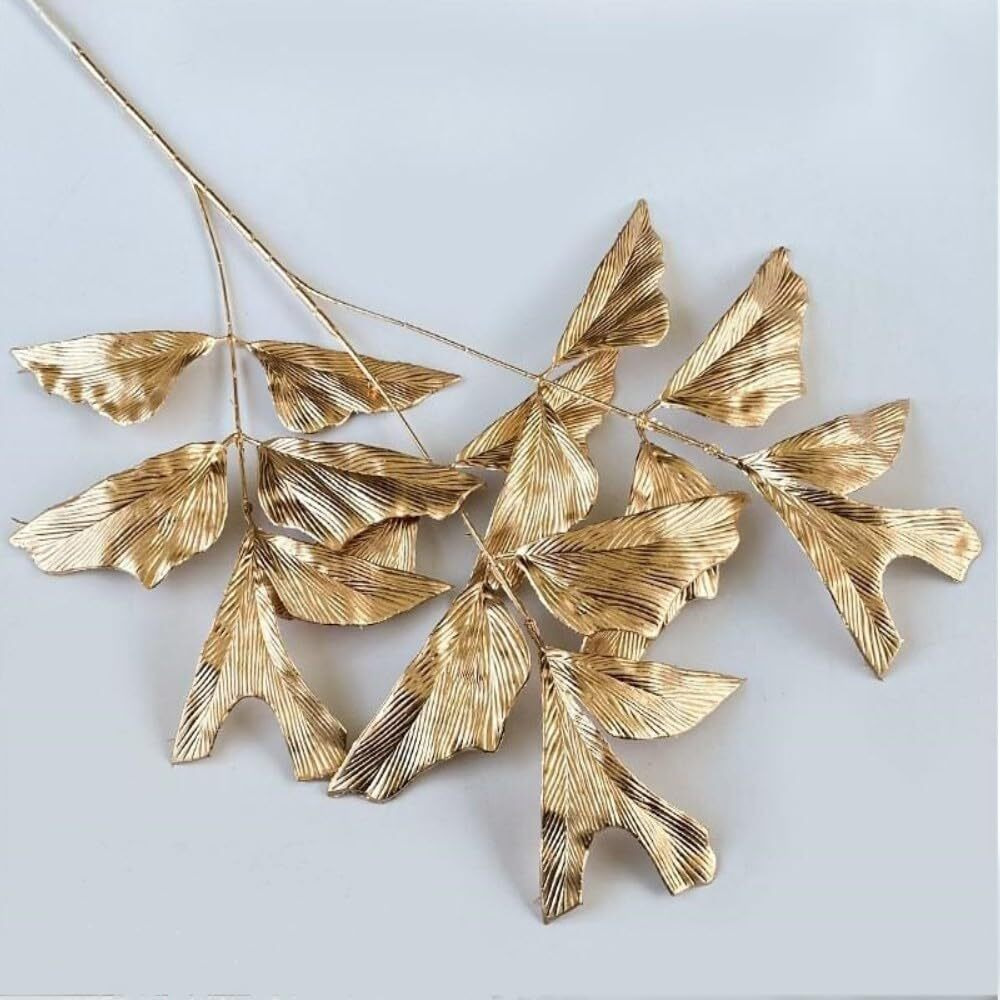 HOLLIO Artificial Flowers Artificial Flowers for Home Decor Golden Leaf Fake Flowers Sticks Bunch Decorative Items for Home Decoration, Living Room Decoration Plants (Without Vase Pot)