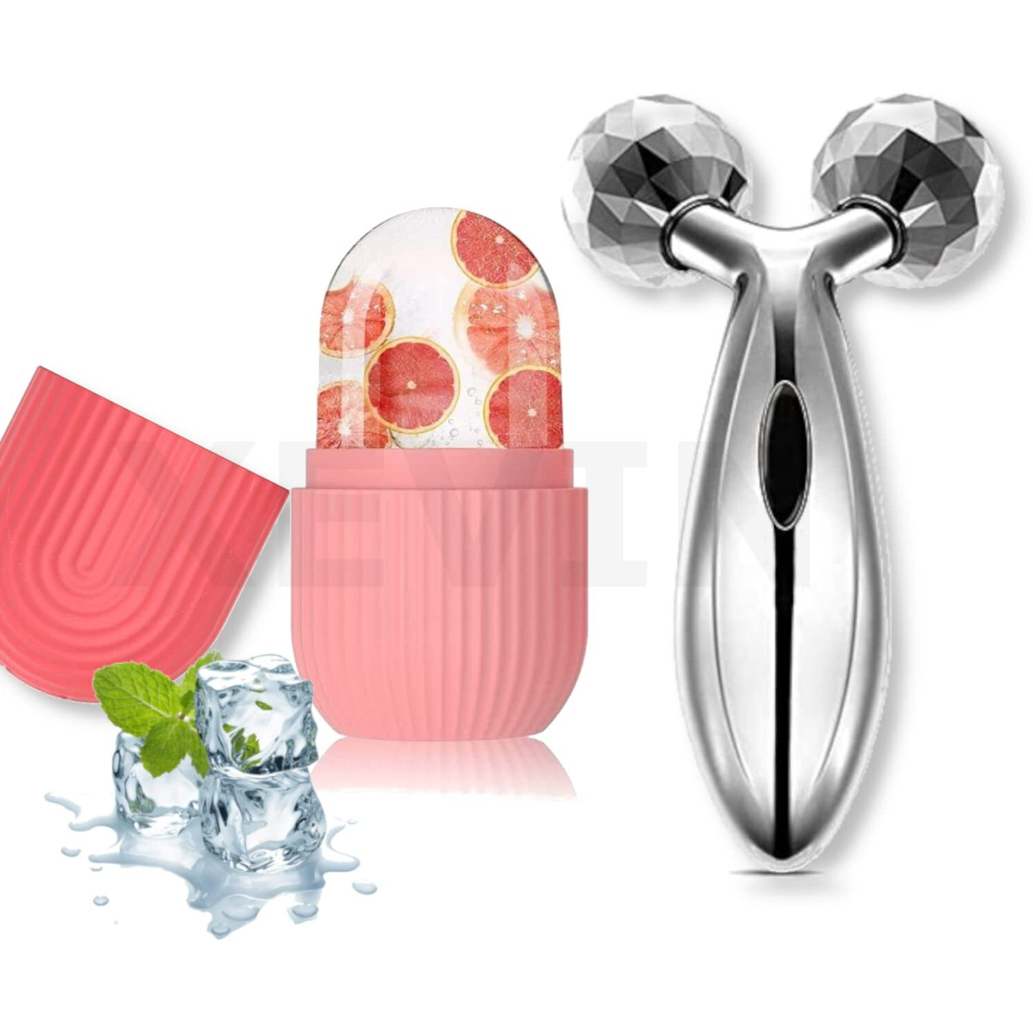 Xevin Ice Roller and 3D Massager Roller Set Facial Combo For Face Skin Eye Body Ice Cube Roller Anti-Aging facial brightning Manual Massagar Women Men Reusable (Ice Roller + 3D Roller)