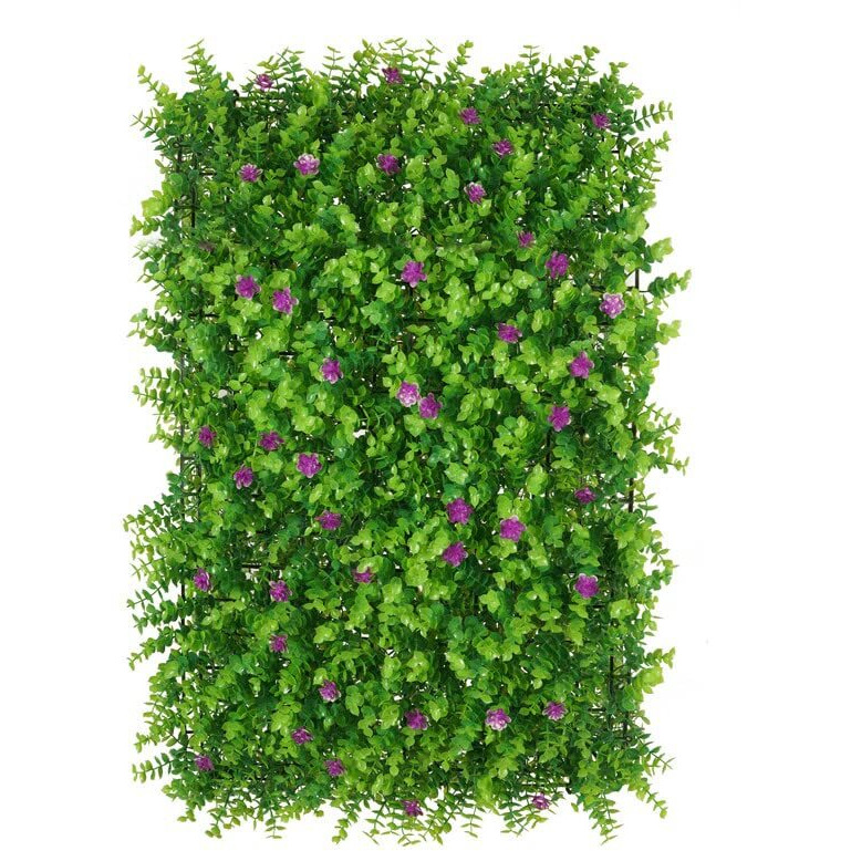 CuteWallDesigns Artificial Wall Grass for Home Decoration (1 Pc) I Grass Mat for Wall I Vertical Garden Artificial Wall Plants (Leaves Purple Flowers, 60cm X 40cm X 8cm, Pack of 1)