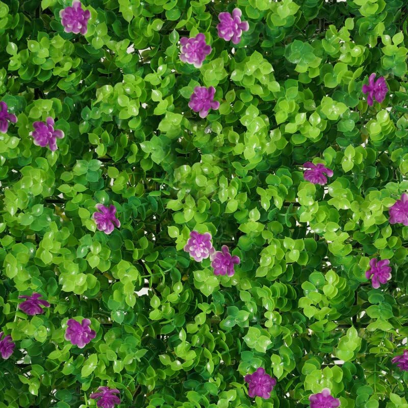 CuteWallDesigns Artificial Wall Grass for Home Decoration (1 Pc) I Grass Mat for Wall I Vertical Garden Artificial Wall Plants (Leaves Purple Flowers, 60cm X 40cm X 8cm, Pack of 1)