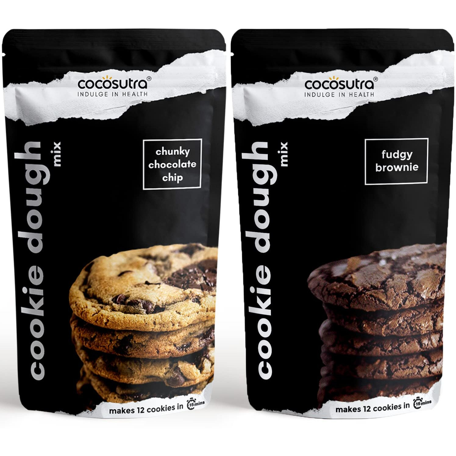 COCOSUTRA Cookie Dough Mix Combo Pack | Chunky Chocolate Chip 220 g & Fudgy Brownie 220 g |100% Natural & Vegan| 3 Easy Steps for Perfect Cookies - Whisk, Scoop & Bake - 440 g