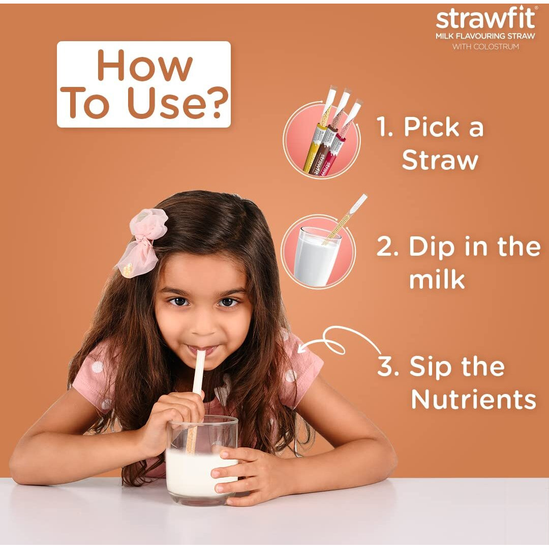 Strawfit Cheerful Chocolate Flavoring Straws with Colostrum for Immunity | Yummy and Nutritious and Healthy Choice | New Way of Drinking Milk | India's 1st Milk Flavored Straw - (Pack of 30 Straws)