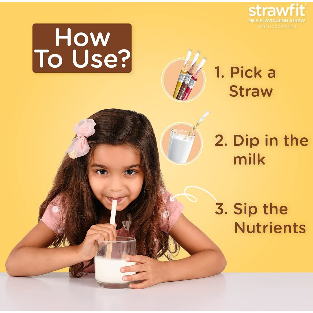 Strawfit Bon Vanilla Flavoring Straws with Colostrum for Immunity | Yummy, Nutritious and Healthy Choice | New Way of Drinking Milk | India's 1st Milk Flavored Straw - (Pack of 1, Total - 30 Straws)