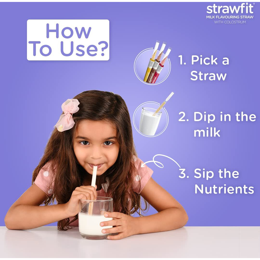 Strawfit Assorted Pack Flavoring Straws with Colostrum for Immunity | Yummy and Nutritious and Healthy Choice | New Way of Drinking Milk | India's 1st Milk Flavored Straw - (Total - 30 Straws)