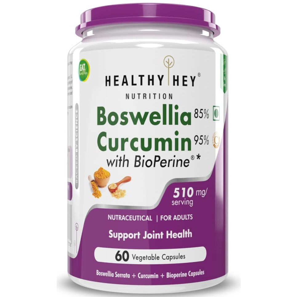 HealthyHey Nutrition Boswellia Serrata & Curcumin with Bioperine - 60 Vegetable Capsules