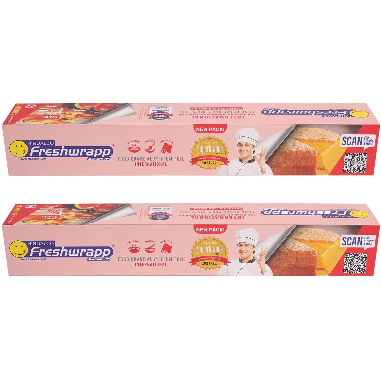 Hindalco Freshwrapp International Aluminium Foil 24 Meters, 18 microns (Pack of 2) |Food Packing, Wrapping , Storing , Serving and Cooking (Baking , Grilling , Roasting, Freezing)