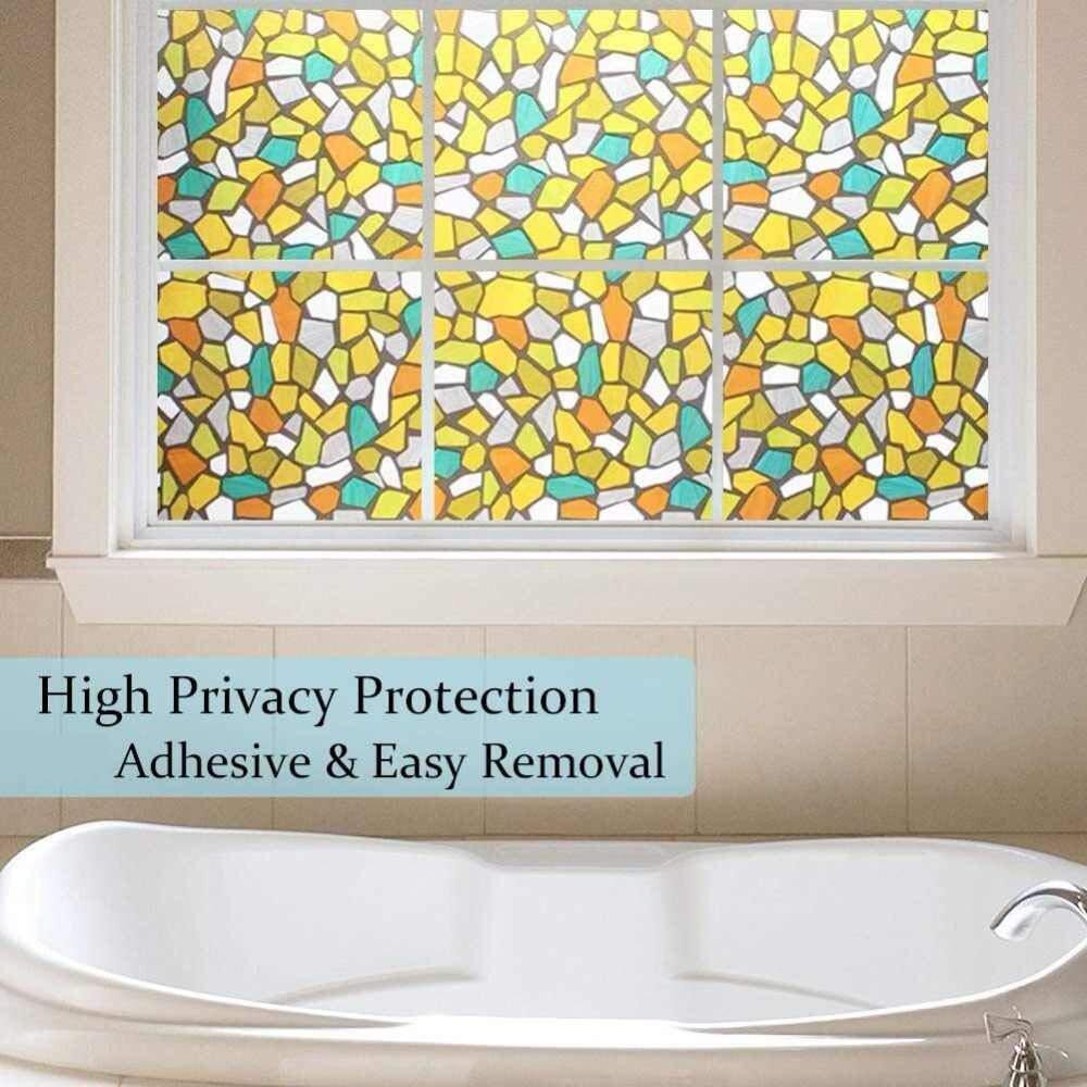 CVANU Privacy Window Film Printed Yellow Flower Window Frosting Film Window Sticker Frosted Vinyl Sheets for Front Door/Bathroom/Sidelight/Small Windows, 24''x96''