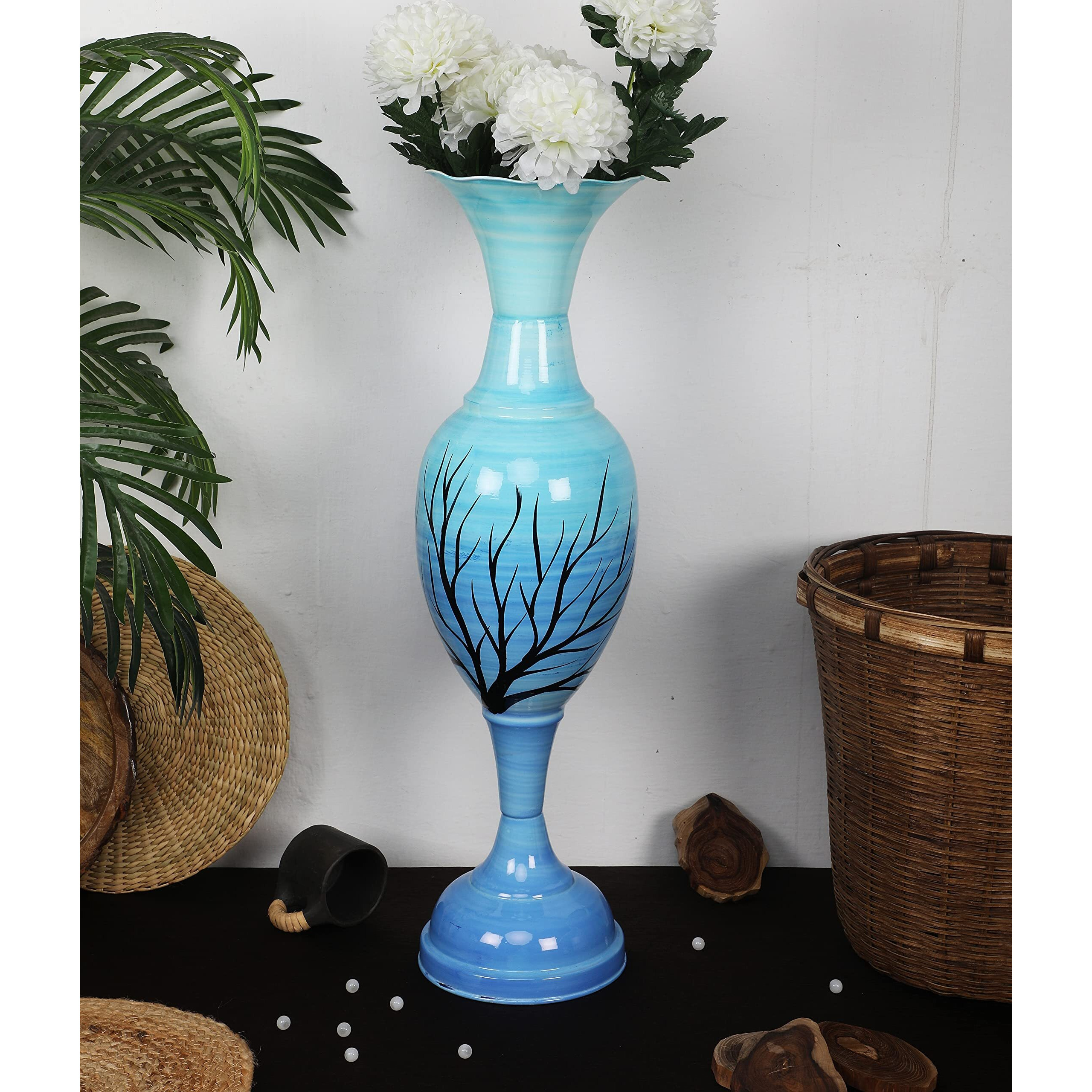 AdiCollar Flower Vase Big Size for Living Room Corner - 25 Inches Long - Sky Blue Tree -Pack of 1