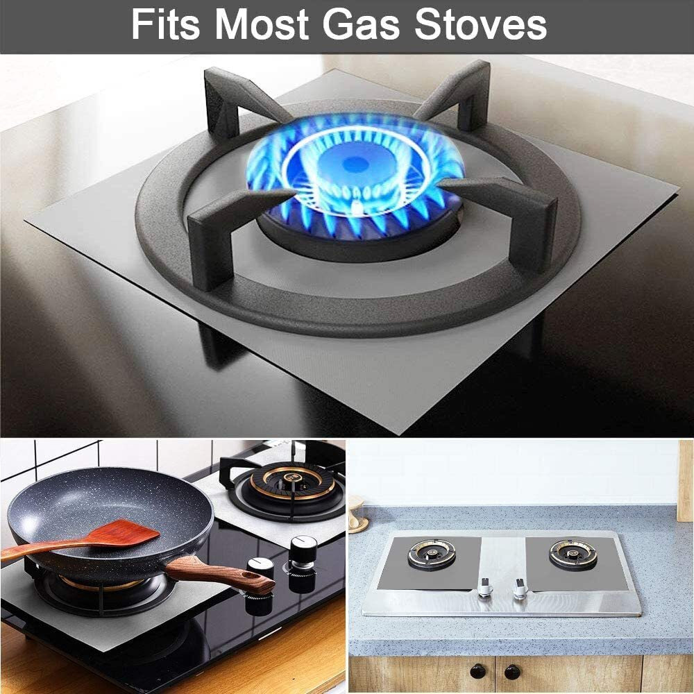 CUBIZ [Pack of 4] Heat-Resistant Gas Stove Protectors | Reusable Gas Stove Burner Covers | Gas Stove Mat Cooker Protector for Home Kitchen Gas Stove